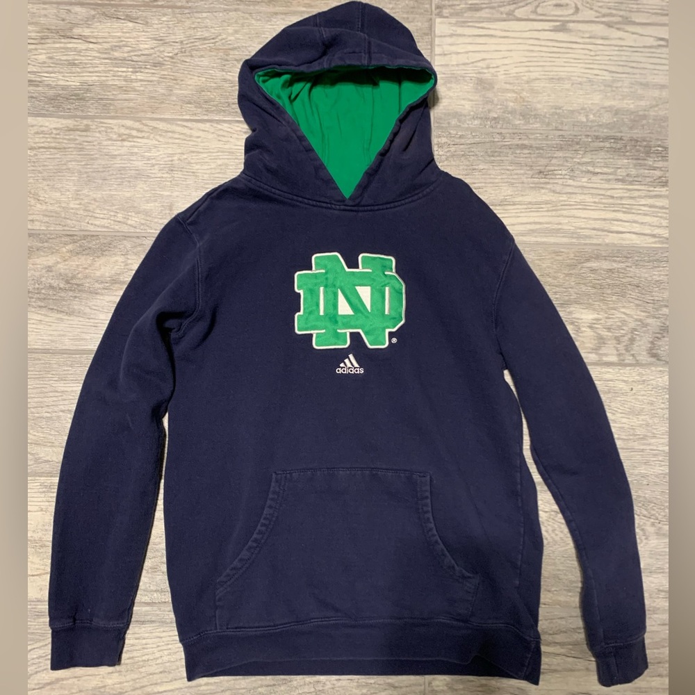 Adidas Norte Dame Pullover Sweater X-Large Youth Blue & Green Embroidered.